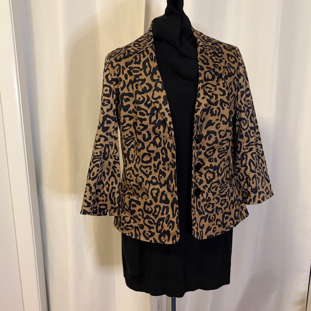 Leopard print blazer warm weather medium cotton blend washable